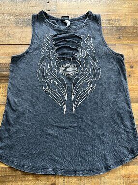 Harley-Davidson 100% Cotton Slasher Tank Acid Wash Gray L